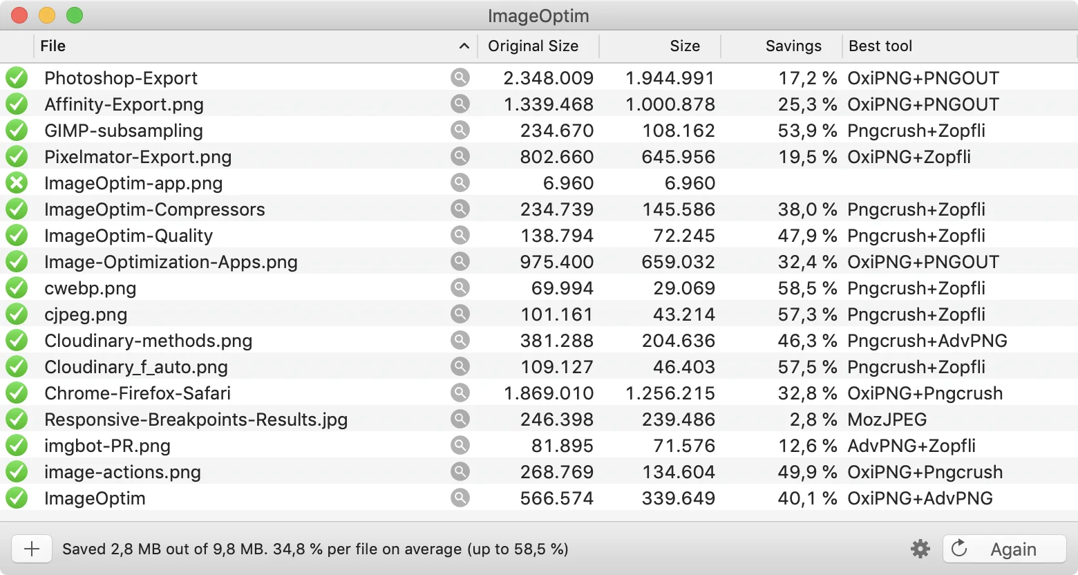 ImageOptim: list images