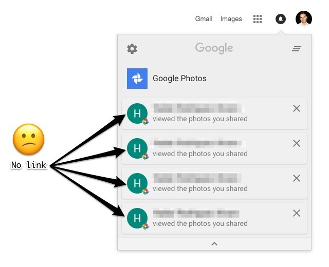 Google no crea enlaces para sus notificaciones