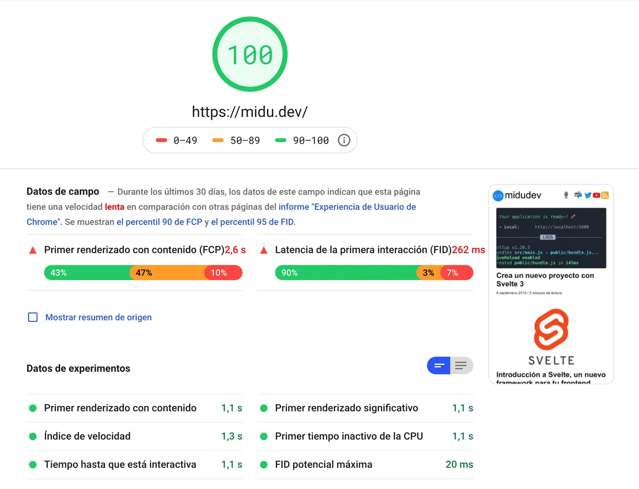 Conseguir una puntuación de 100 en la performance en móvil es todo un reto. ¡Prueba tú!